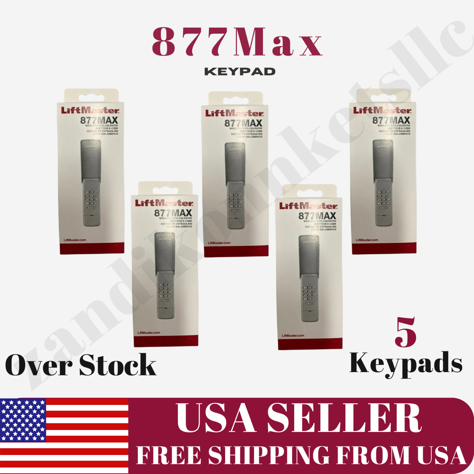Pack of 5 LiftMaster 877MAX Wireless Keypad – Security+ 2.0 Garage Door Opener