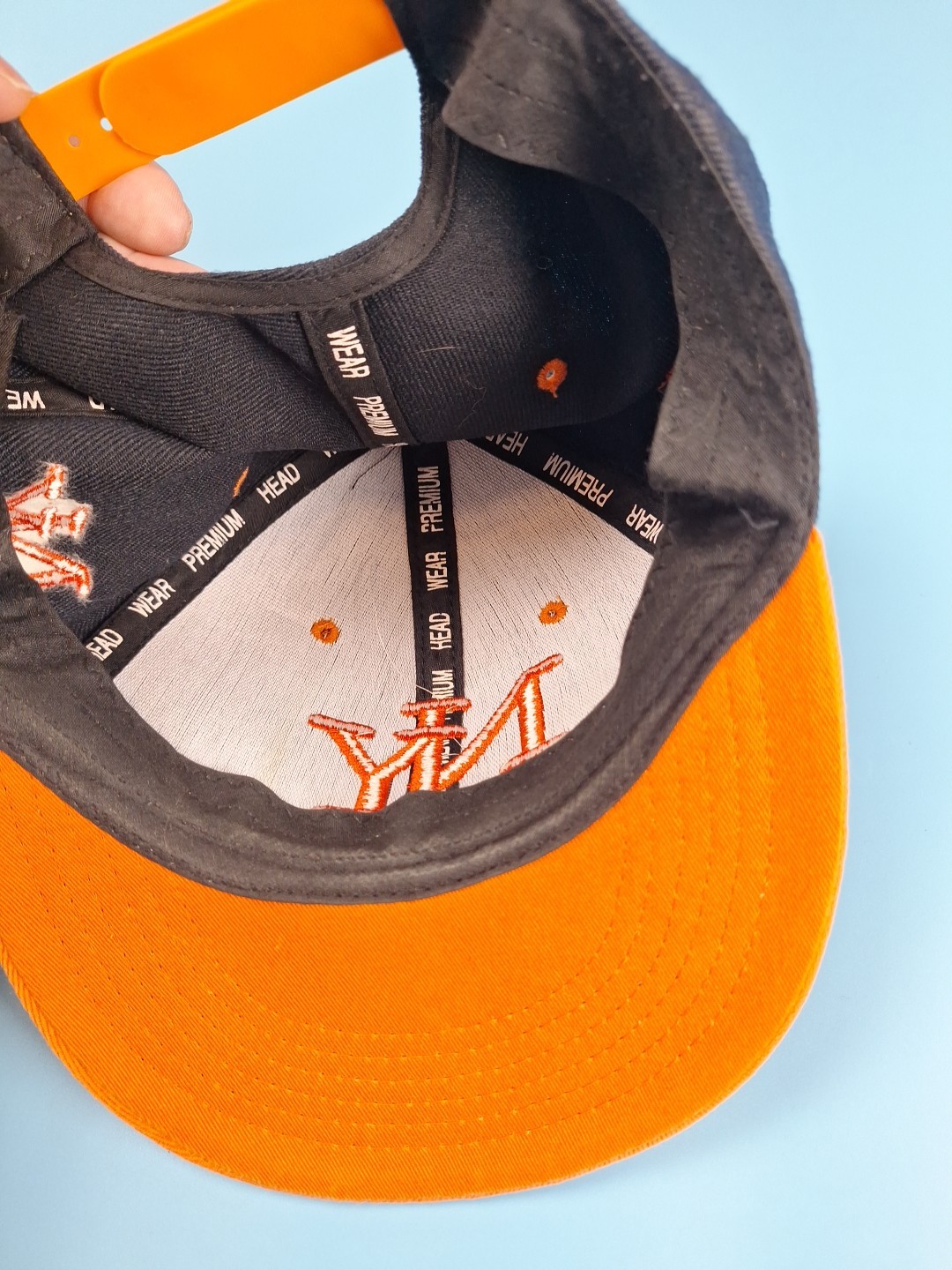 NY Baseball Cap Hat Black Orange Adjustable Snapback