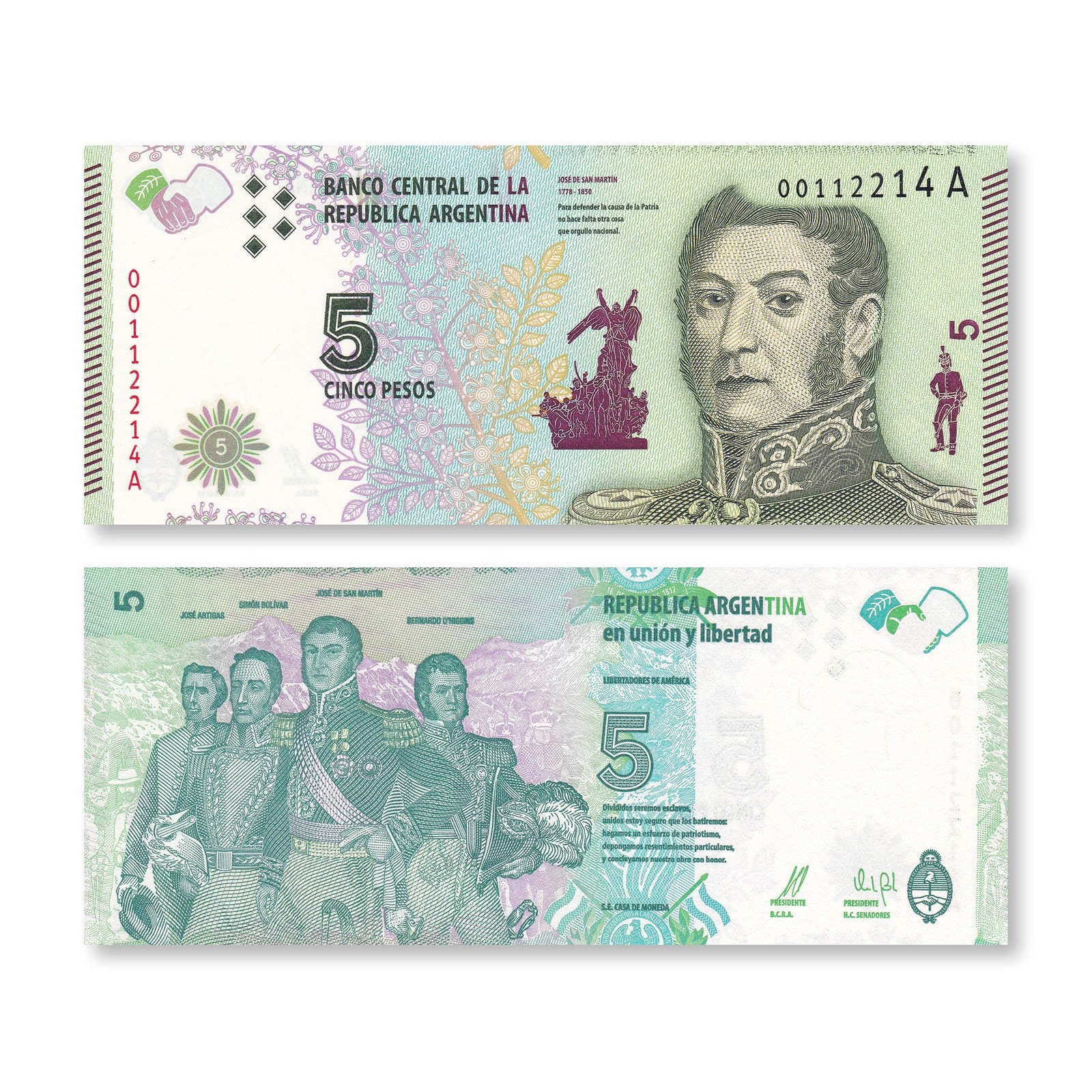 Argentina 5 Pesos, 2015, B415a, P359, UNC