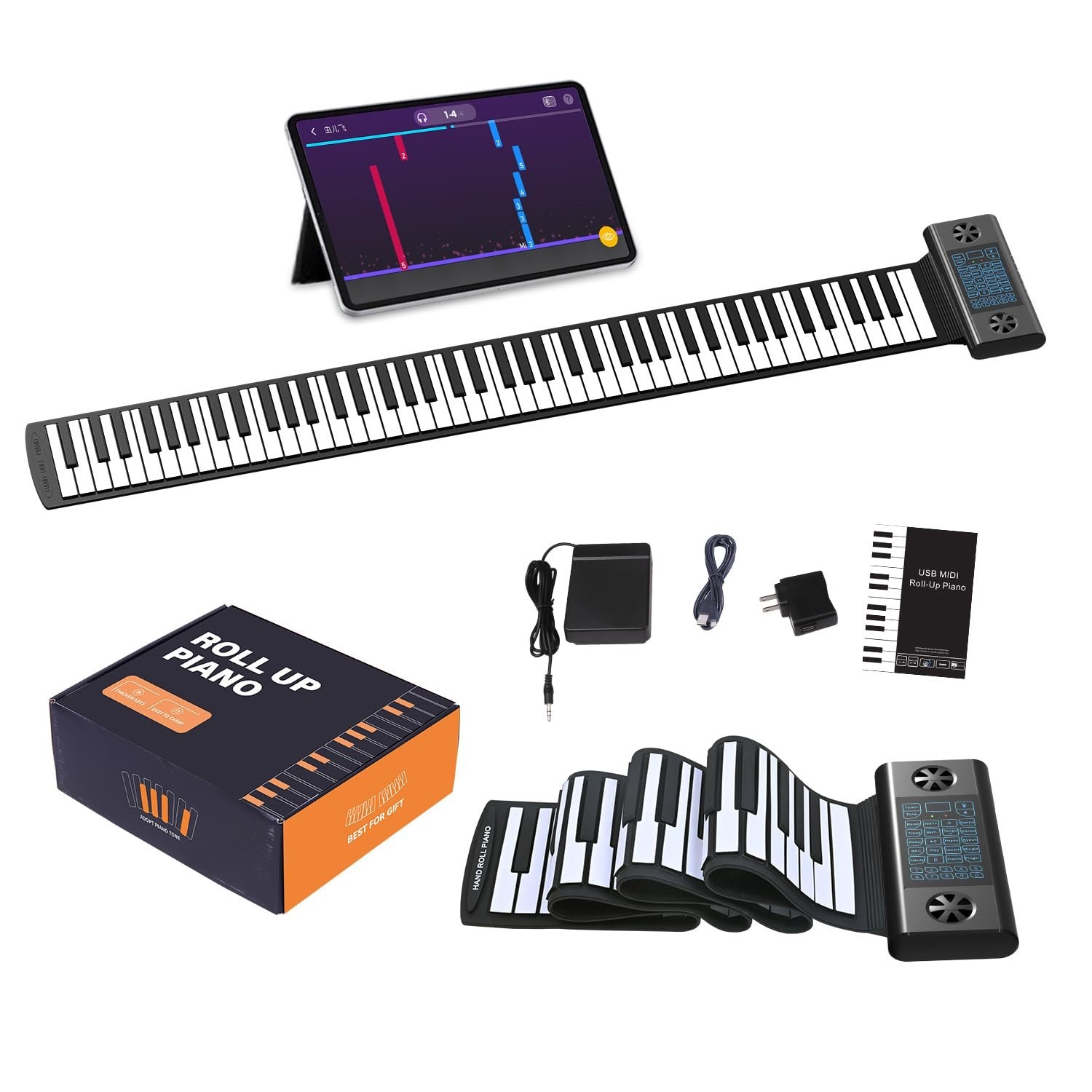 KONIX Roll Up Piano 88 key, Hand Roll Portable Piano for Beginner with Blueto...