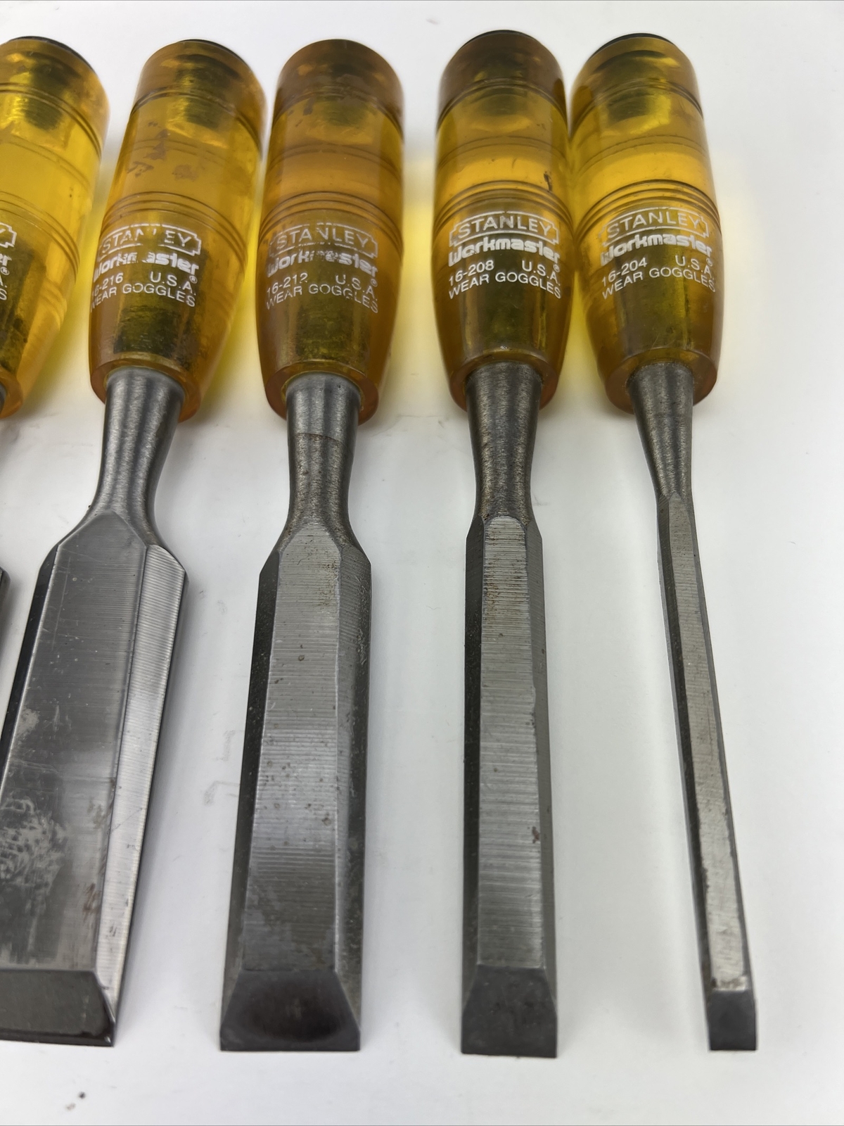 Vintage Stanley Workmaster 6 pc Bevel Edge Paring Chisel Set Made In USA.