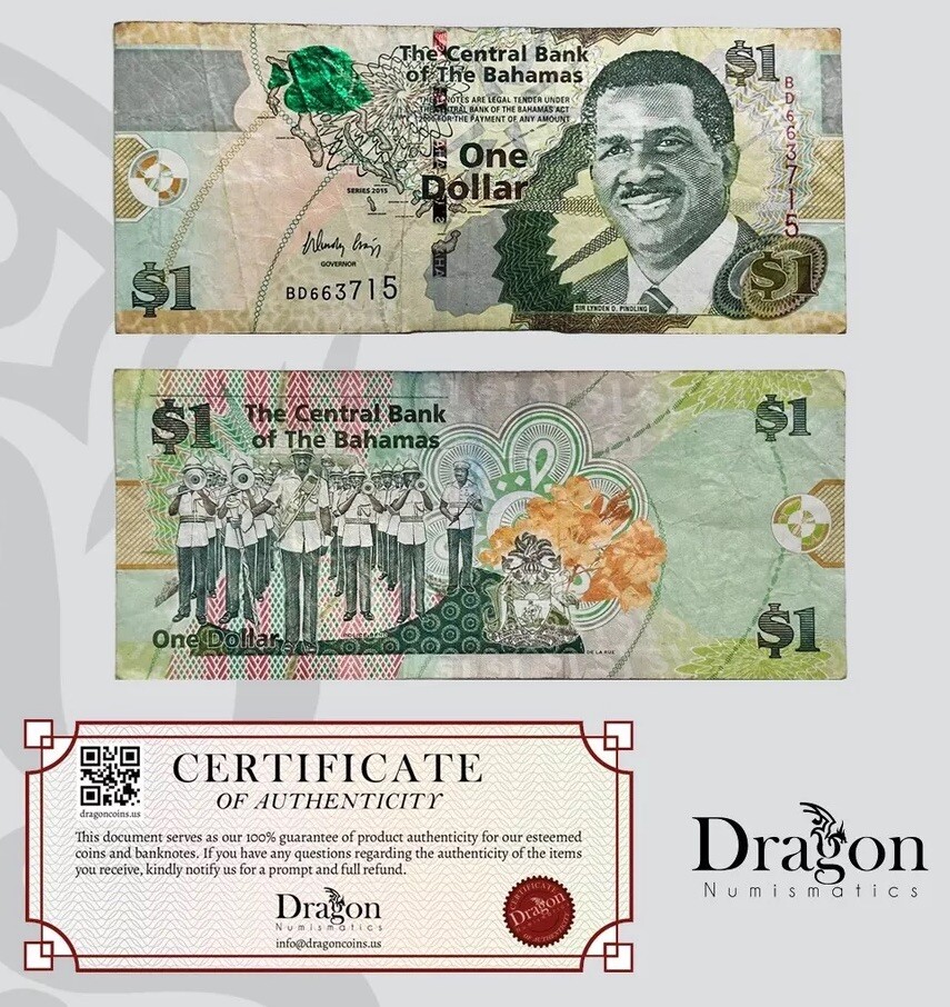 Bahamas 1 Dollar 2015 Banknote USED Police Band/Green Foil Fish P71A CIRCULATED