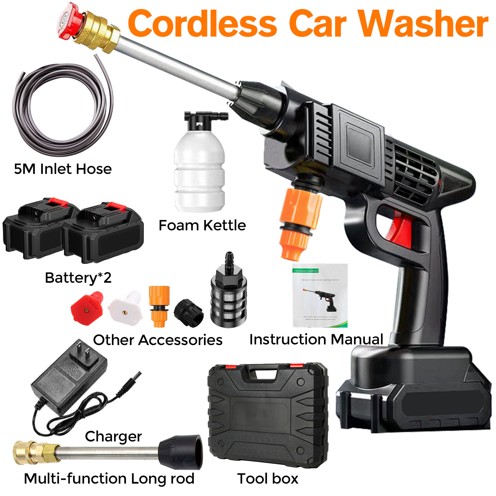 Portable Cordless Electric High Pressure Water Spray Gun Car Washer Cleaner Tool