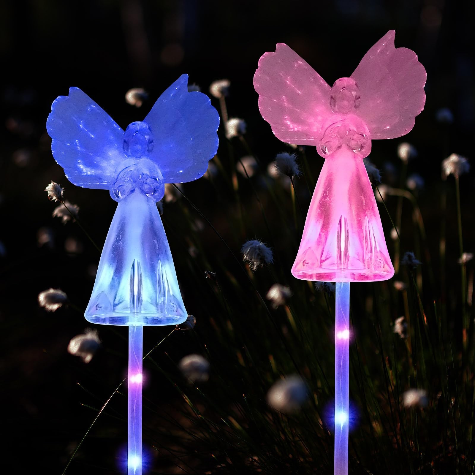 GAOJIETXD1 2 Pack Solar Angel Lights Outdoor, Powered Color White