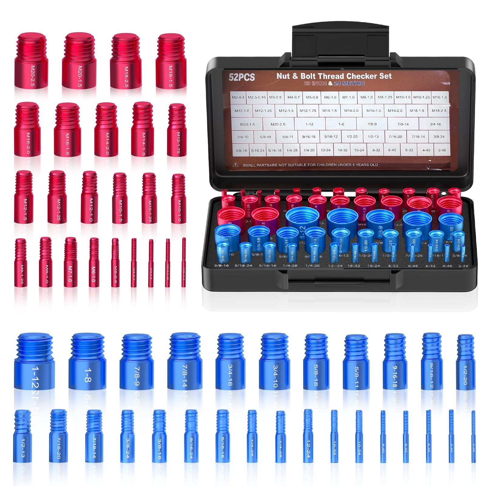 52PCS Thread Checker, Nut and Bolt Thread Checker, Thread Checker Kit in Stan...