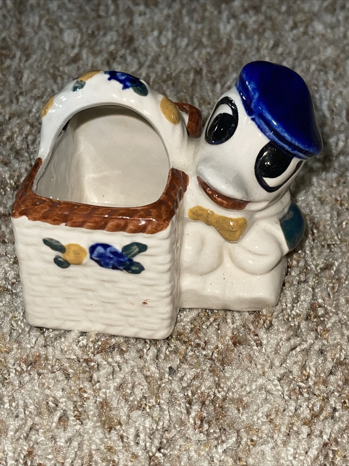 DUCK AND BASKET PLANTER FIGURINE OCCUPIED JAPAN KITSCHY SAILOR HAT