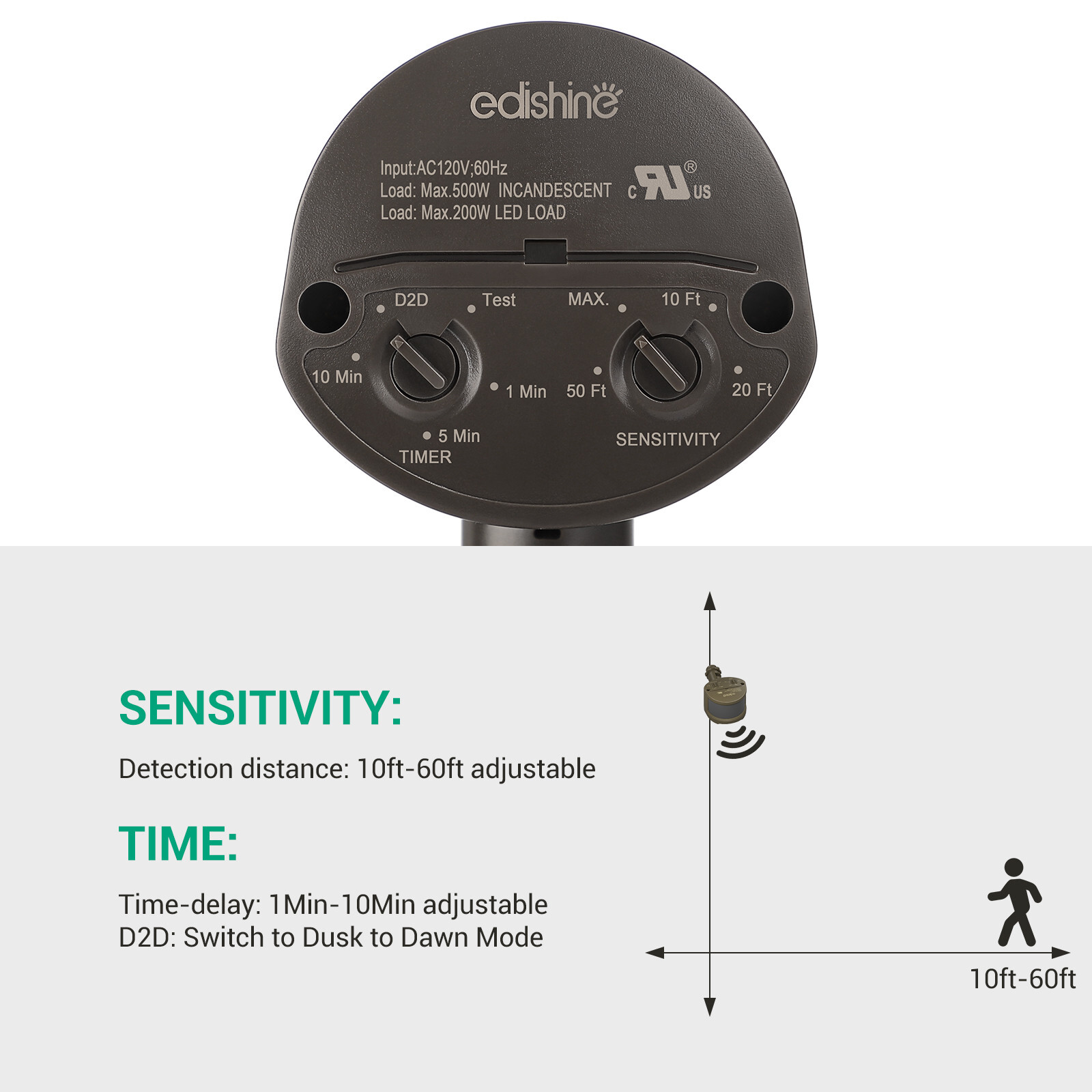 EDISHINE Motion Sensor, Automatic Dusk to Dawn, 180 Degree Replacement Brown