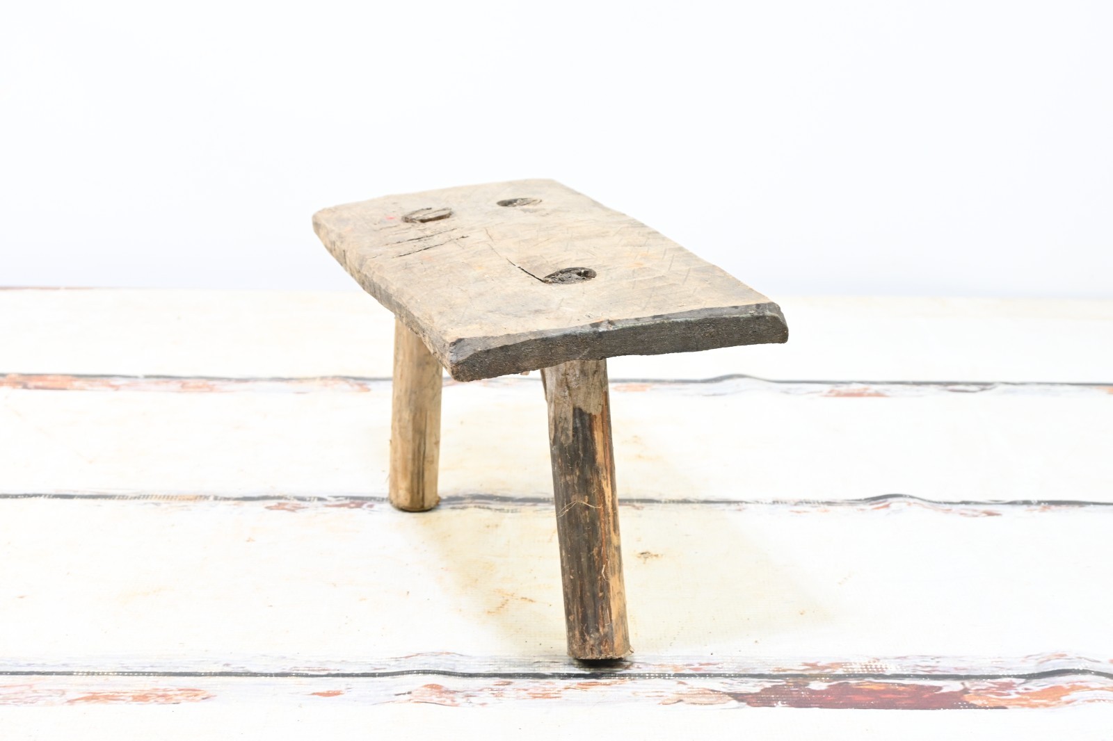 Antique . Primitive Handmade Wood Stool Milking Stool 3 Leg Barn Stool #4