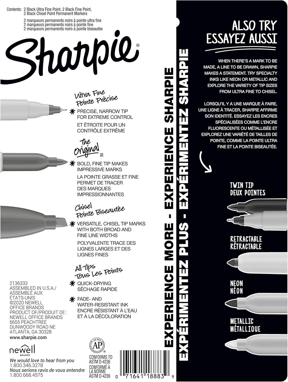 Versatile Black Permanent Marker Set - 6 Count, Chisel & Fine Tips for All Ages