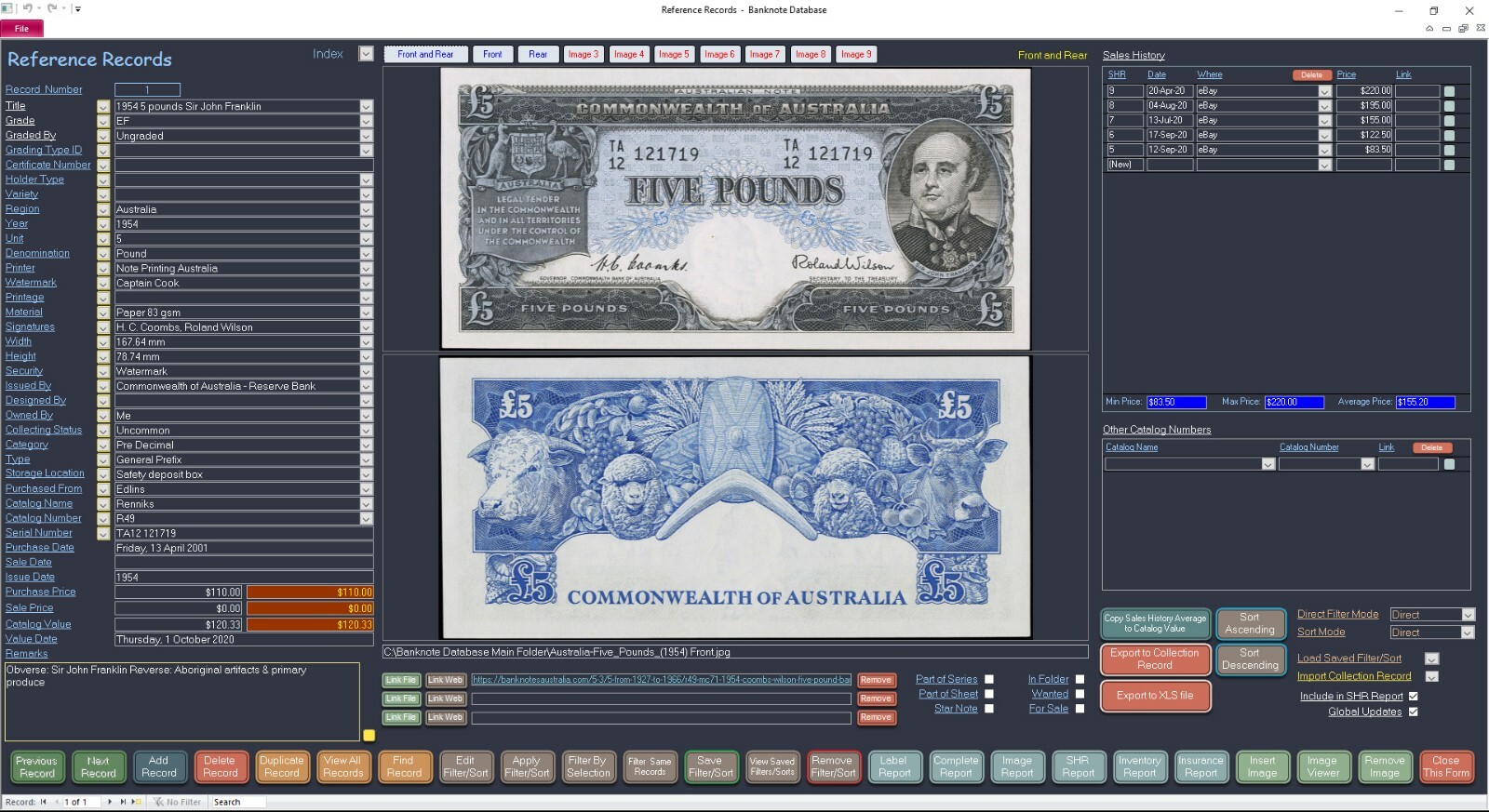 Banknote Collector Database Professional Software for Windows