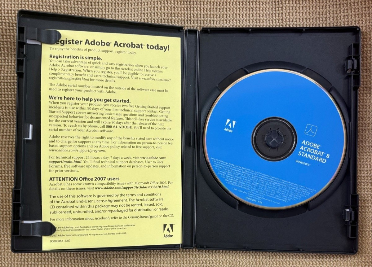 Adobe Acrobat 8 Standard Original OEM CD-ROM w/Case and Serial Number