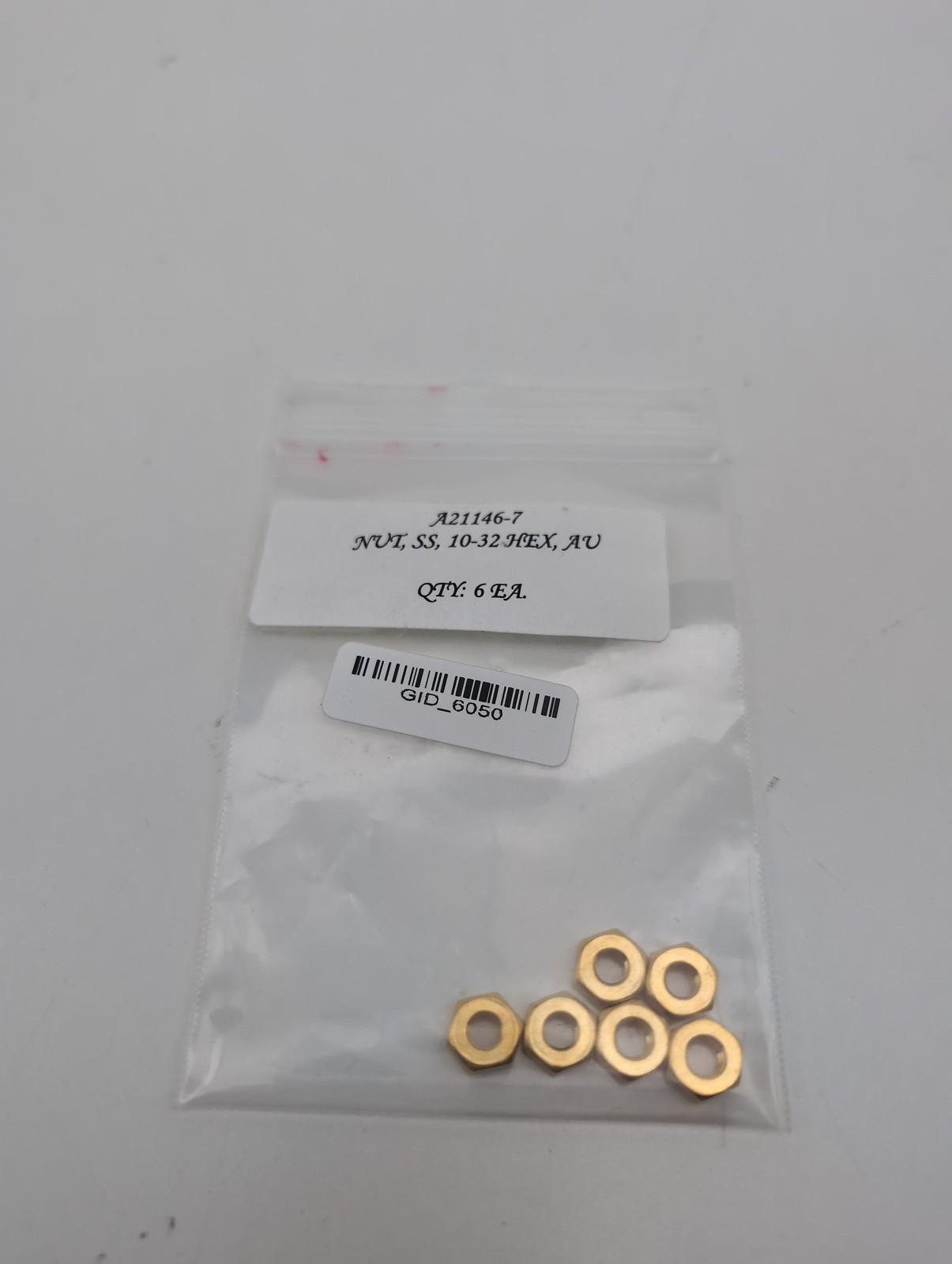 Intlvac  N1032Au (A21146-7) Hex Nut #10-32, Gold Plated, For Ion Source