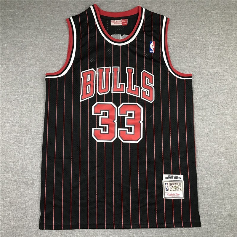 Scottie Pippen #33 Stitched Retro Black Stripes SportShirt Adult Size: S-XXL