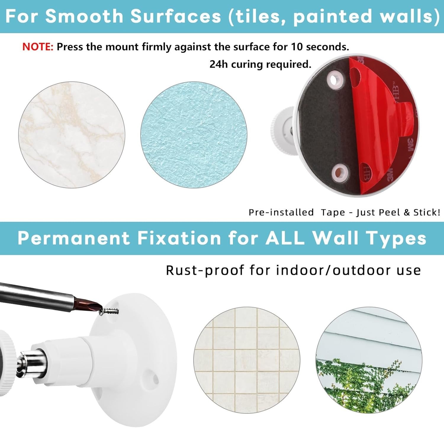 Adjustable Weatherproof Camera Mount for Ring - 2 Pack with No Drilling Required