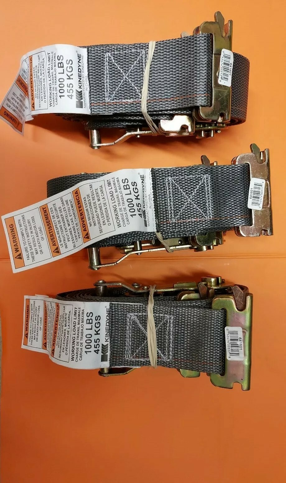 3 Kinedyne 641601 2" x 16' Cargo Ratchet Straps w/ E/A Series Spring Fitting NEW