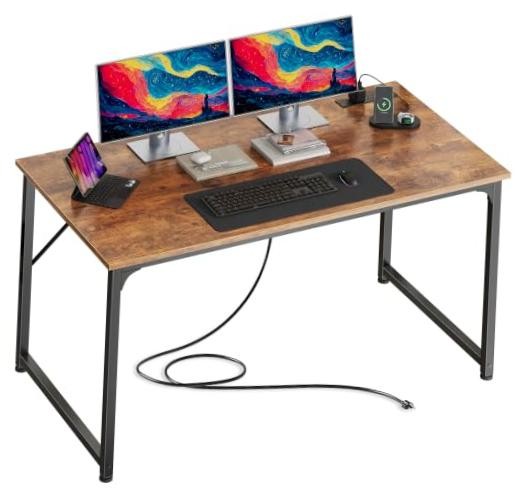 47 X 24 Inch Deeper Desk with Power Outlets | Computer Desk for Bedroom,