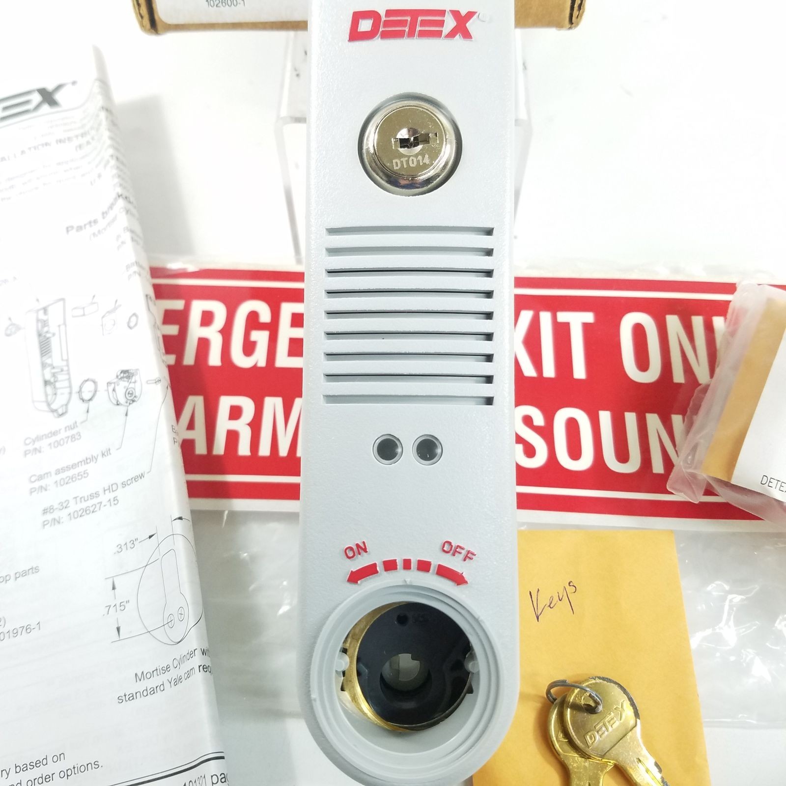 Detex EAX-500 100dB Exit Door Alarm for Mortise Cylinders Needs 9V Battery