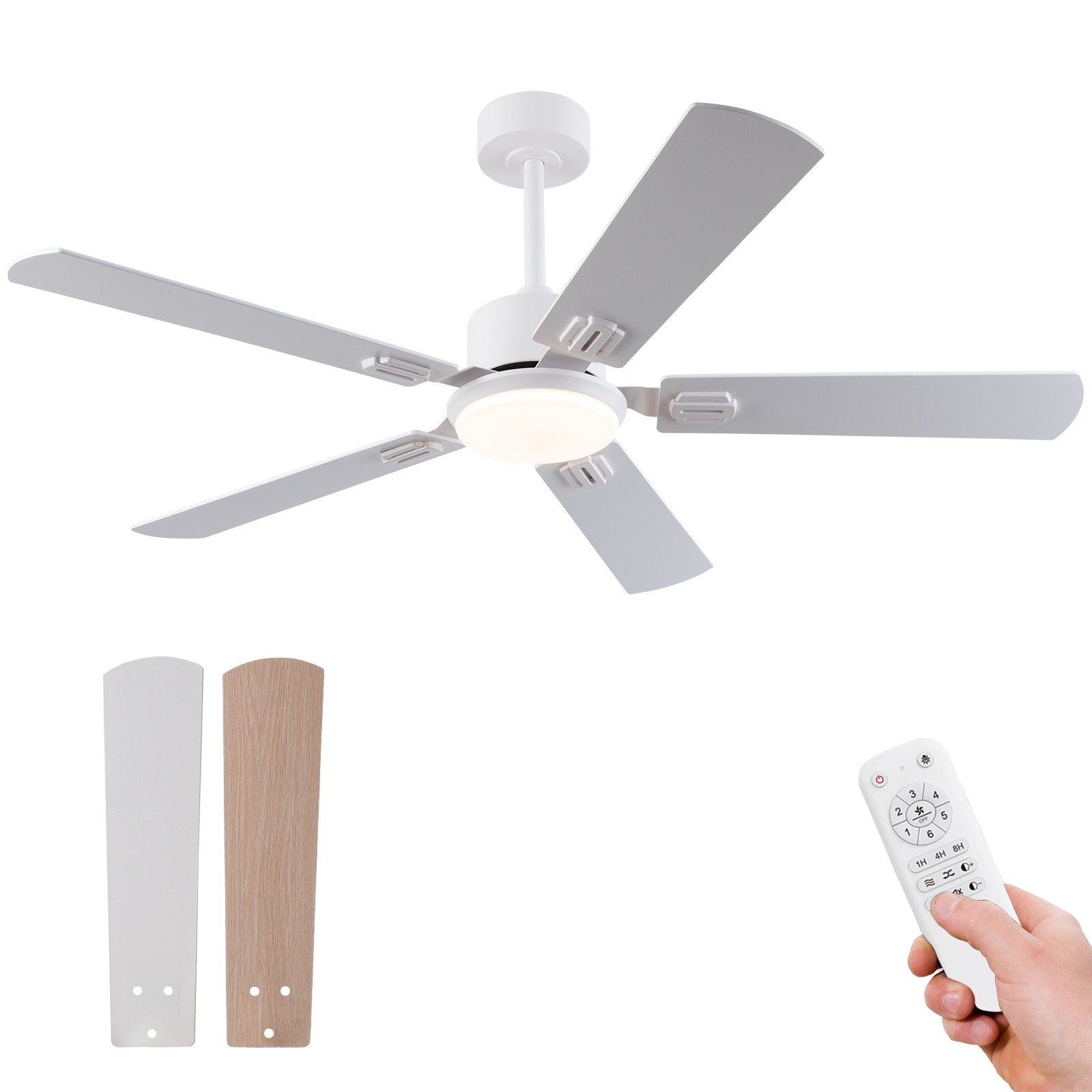 42" Ceiling Fan with Light & Remote, 5 Blades, Dimmable LED, 6 Speed