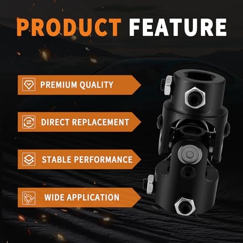 1" Round x 3/4" DD Steering U-Joint Shaft Coupling Universal Joint, Total Black
