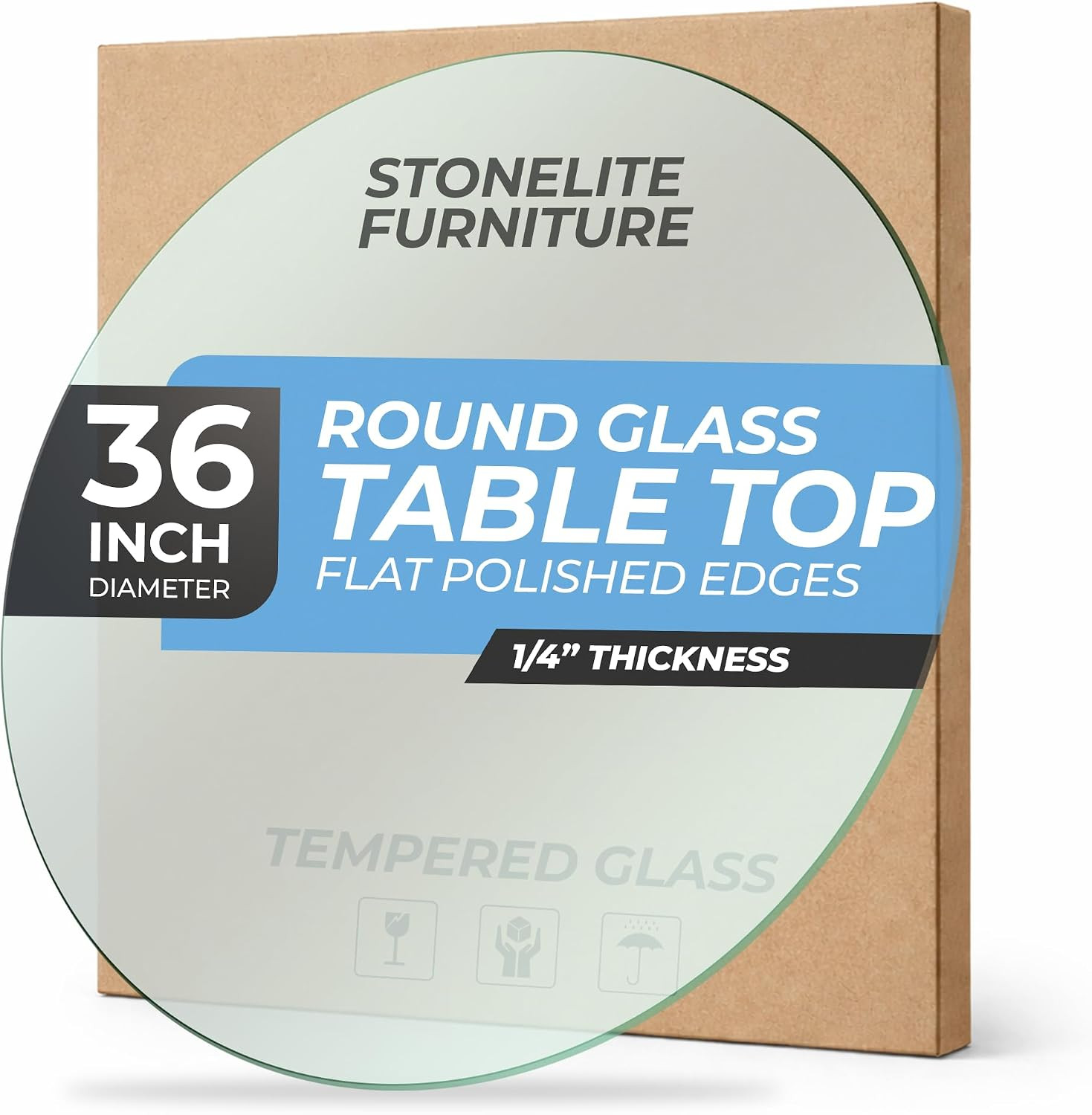 36" Inch round Tempered Glass Table Top - 1/4 Inch Thickness & Flat Polished Edg
