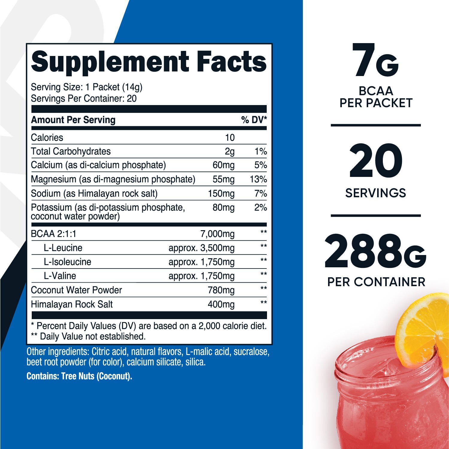 Nutricost BCAA+ Hydration Raspberry Lemonade (20 Stickpacks) - Gluten Free
