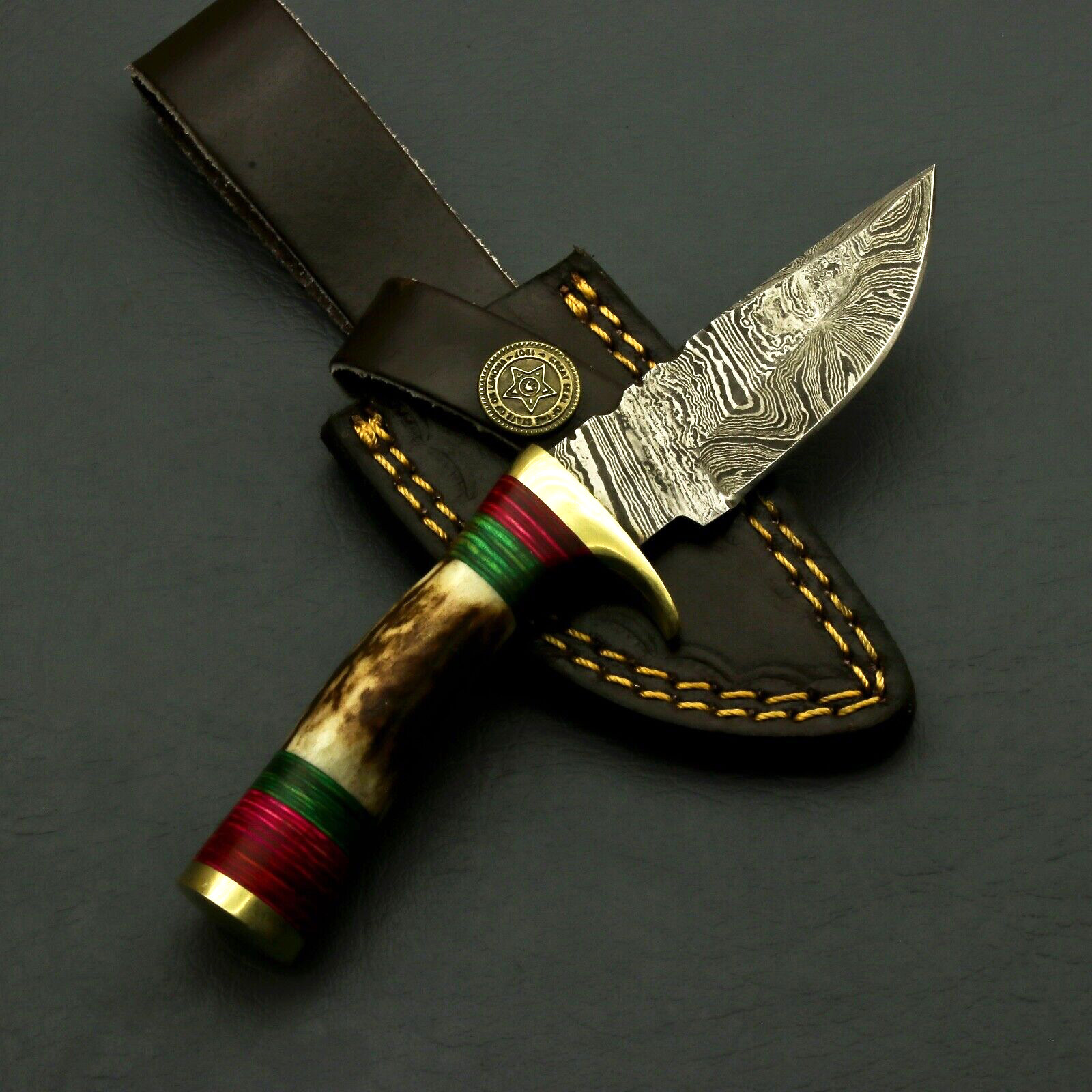 6 inches Custom Hand Forged Damascus Steel Miniature Hunting knife Stag/Antler