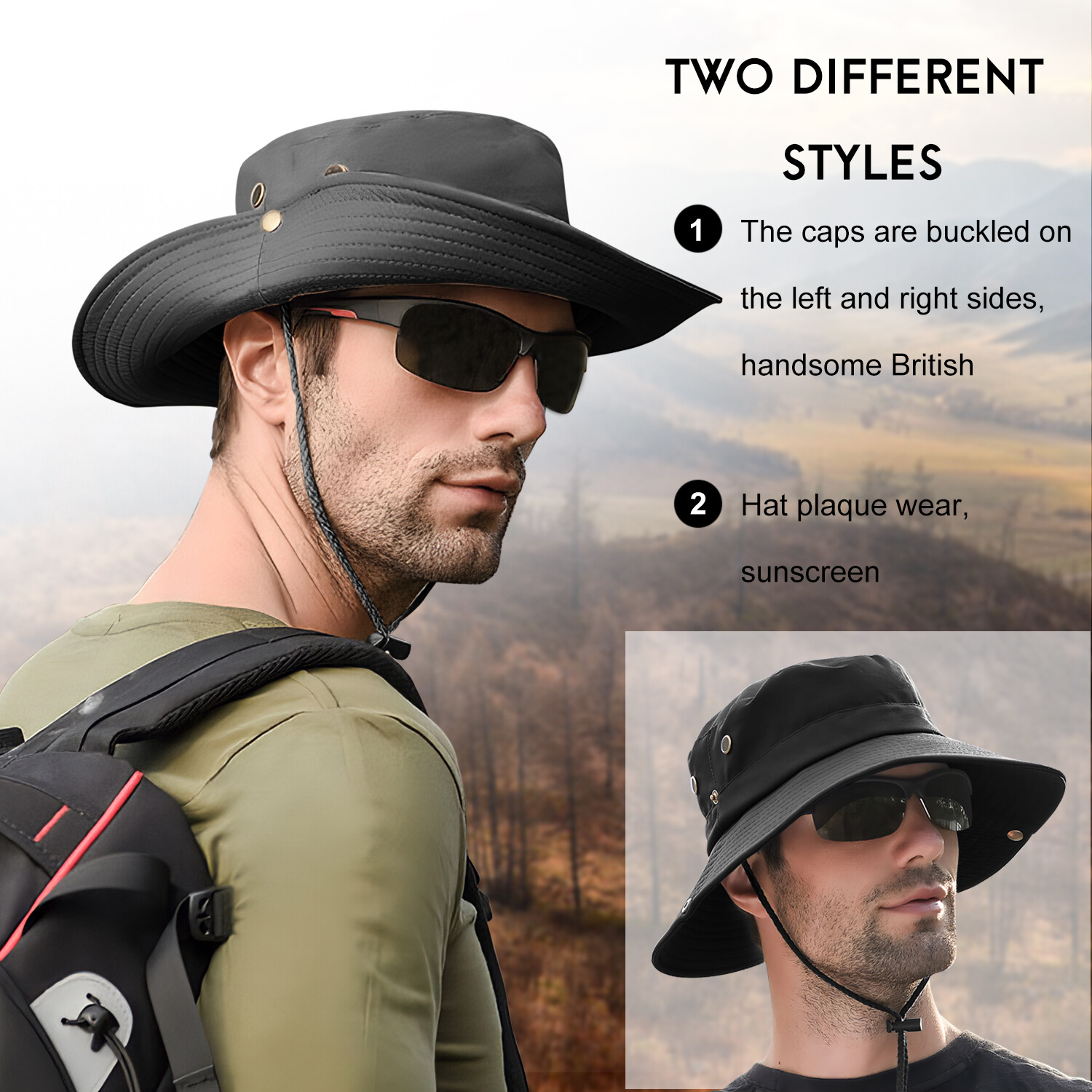 Wide Brim Sun Hat UV Protection Bucket Cap For Hiking Camping Fishing Safari Men
