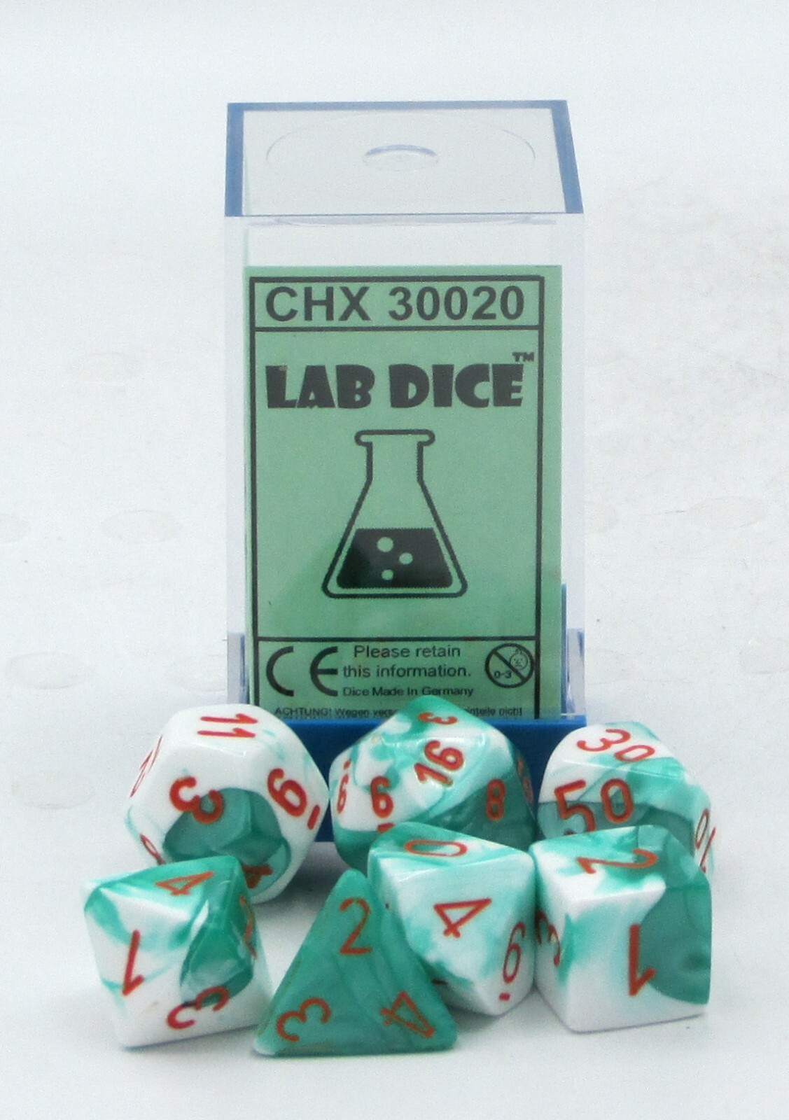 Chessex Lab Dice CHX 30020 Gemini Mint Green-White/Orange (Polyhedral 7-Die Set)