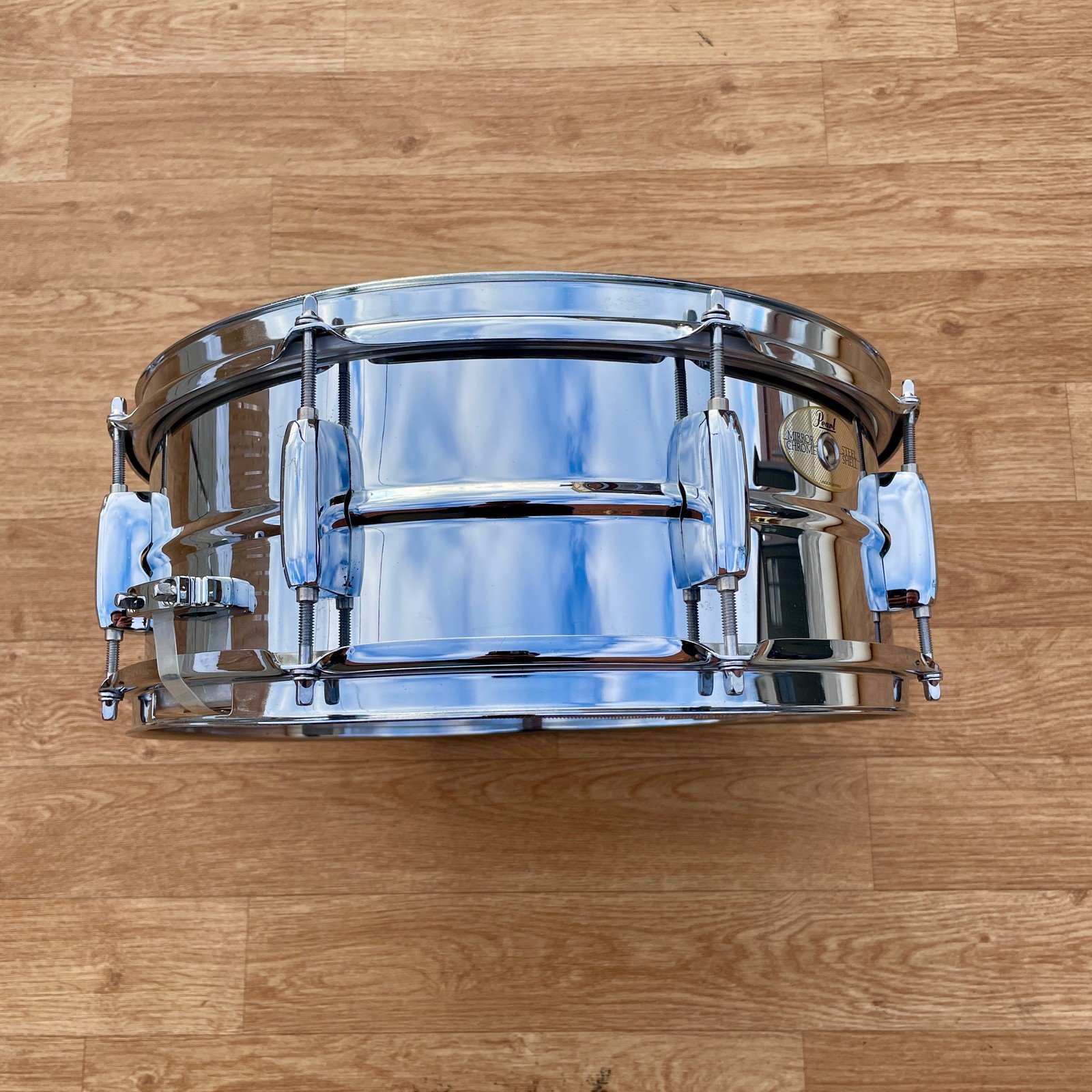 1990s Pearl Steel 5x14 Snare Drum 8-Lug Chrome Over Steel