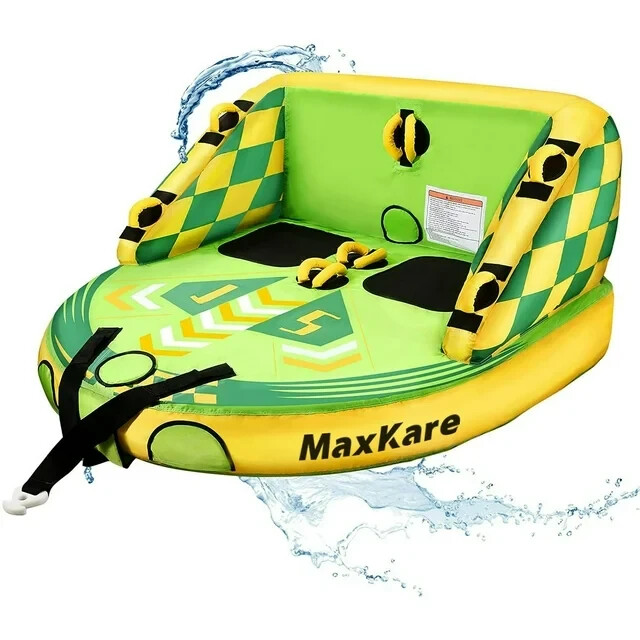 Maxkare 2-Person Inflatable Towable Tube Boating Skiing Foam Seat Pads Green NEW
