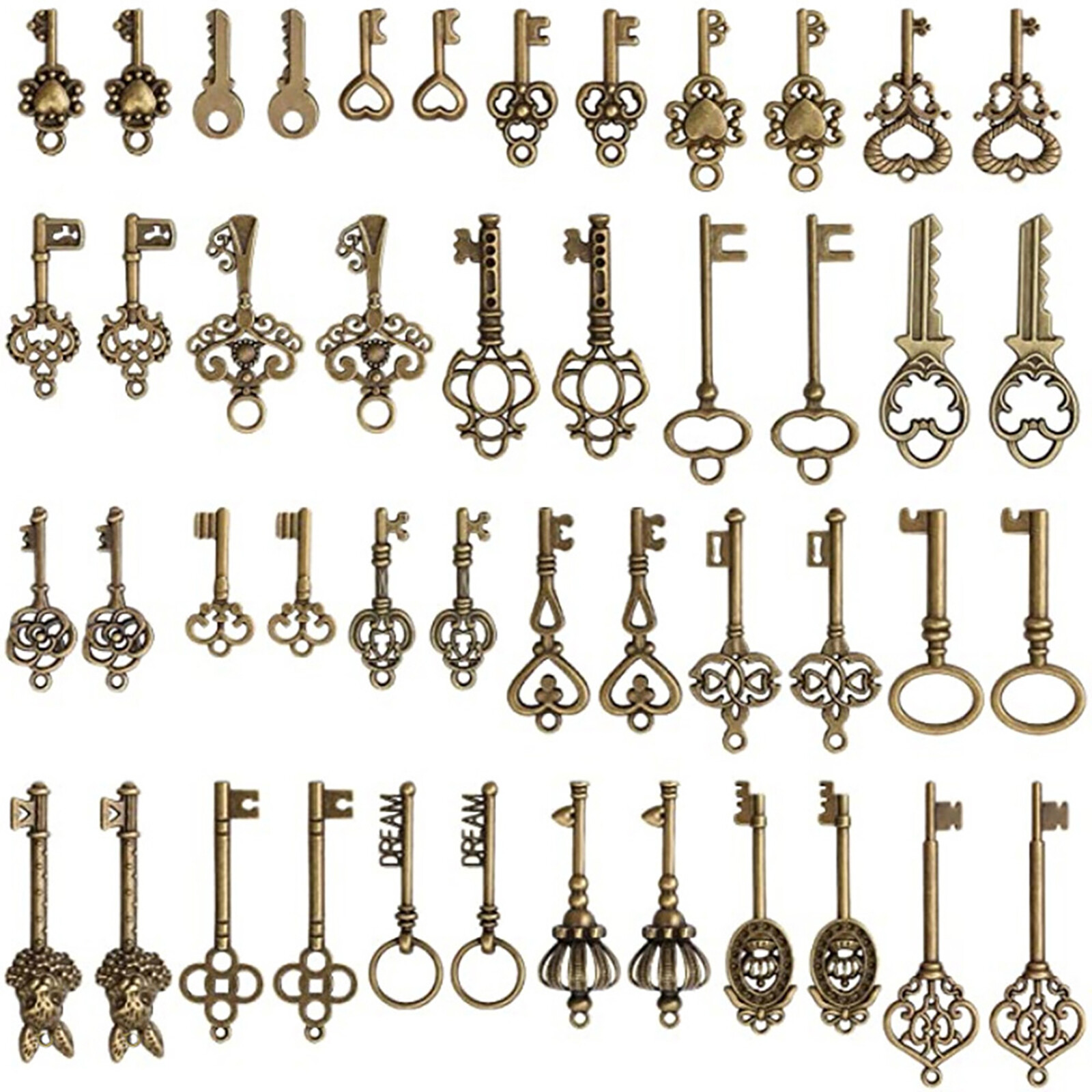 46Pack Old Vintage Antique Skeleton Keys Lot Large Small Necklace Pendant Bronze