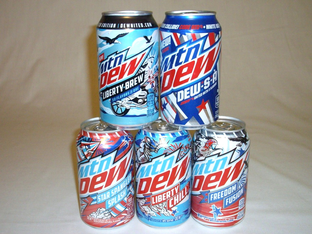 LOT OF ALL 5 MOUNTAIN DEW 4th OF JULY FLAVOR CANS USA's 250th BIRTHDAY ALL FULL!