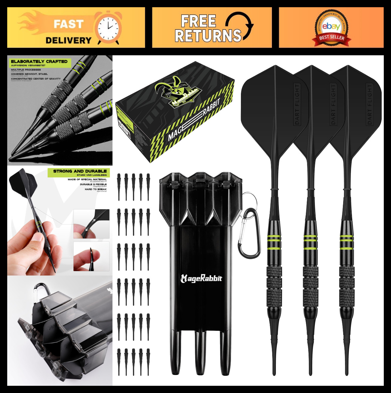 Professional Soft Tip Darts Set - 3 Pack 18g with Carrying Case, Copper Barrels