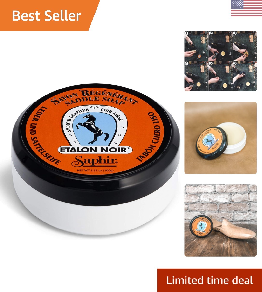 Etalon Noir Glycerin Soap - Restores Shiny Appearance of Leather Goods - 3.53 oz