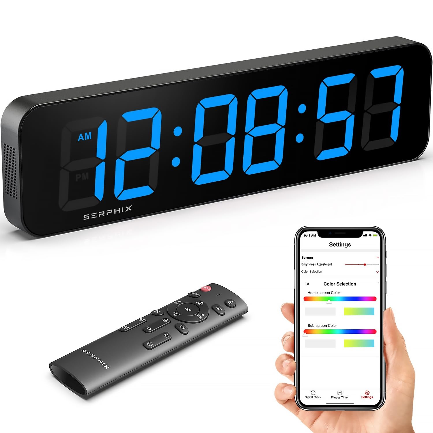 15.2" Large Digital Wall Clock with App & Remote Control, Customizable RGB Co...