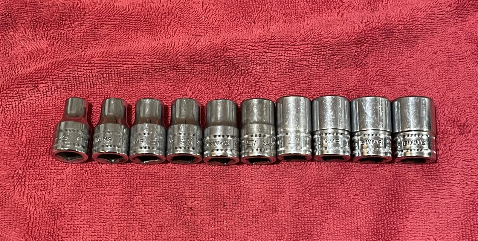SNAP ON 10 Pc Metric Shallow Chrome Sockets 1/2" Drive 12-Point 10mm-19mm SWM