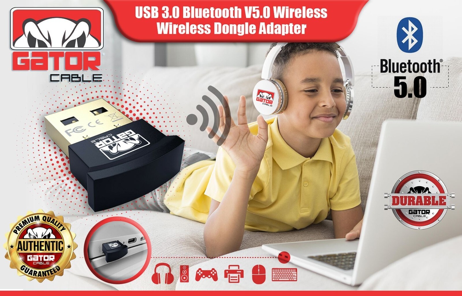 USB 3.0 Bluetooth 5.0 Dongle Adapter Wireless Receiver for PC Laptop NoteBook