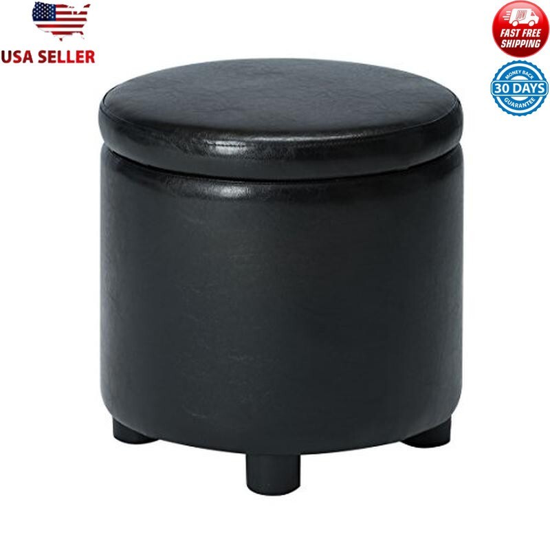 Round Storage Ottoman Reversible Tray Multifunctional Upholstered Wood Frame New