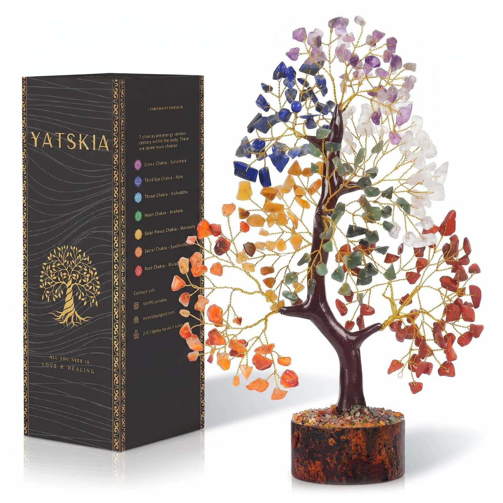 YATSKIA 7 Chakra Crystal Tree - Handmade Healing Crystal Trees with 7 Chakra Sto