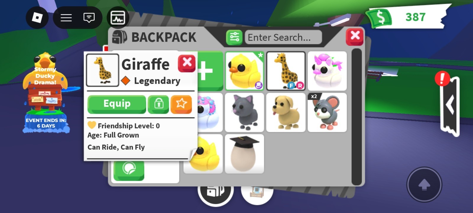 Adopt Me! Legendary Giraffe Virtual Pet - Full Grown, Ride, Fly - Roblox