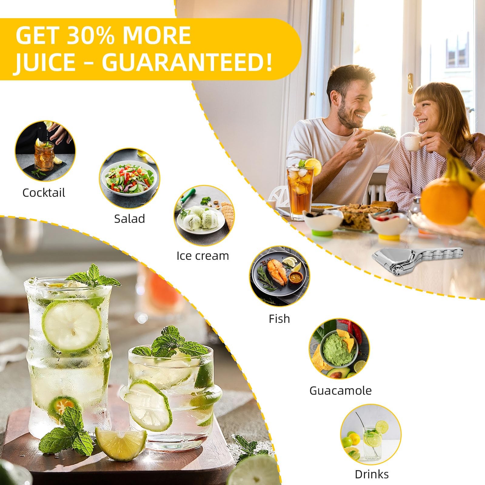 Elyssnova Lemon Squeezer Stainless Steel, Heavy - duty Lime Squeezer, Manual ...
