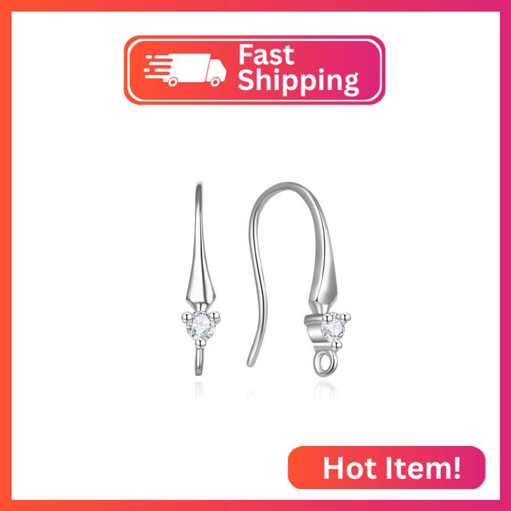 4pcs Adabele Real 925 Sterling Silver 17mm Fancy Earring Hook CZ Stone