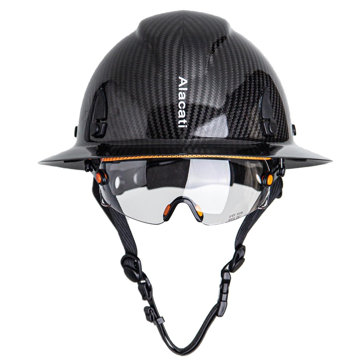 Alacati Carbon Fiber Hard Hat Full Brim Goggles- Safety Helmet 6-Point