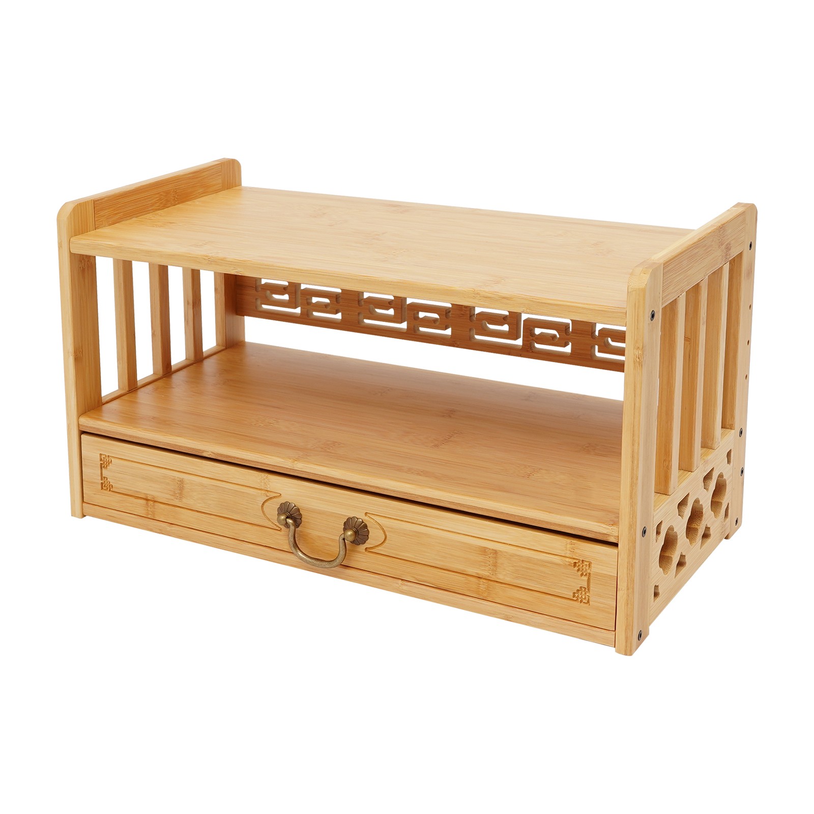 Meditation Storage Table with Drawer, Bamboo Desktop Organizer Chinese Style