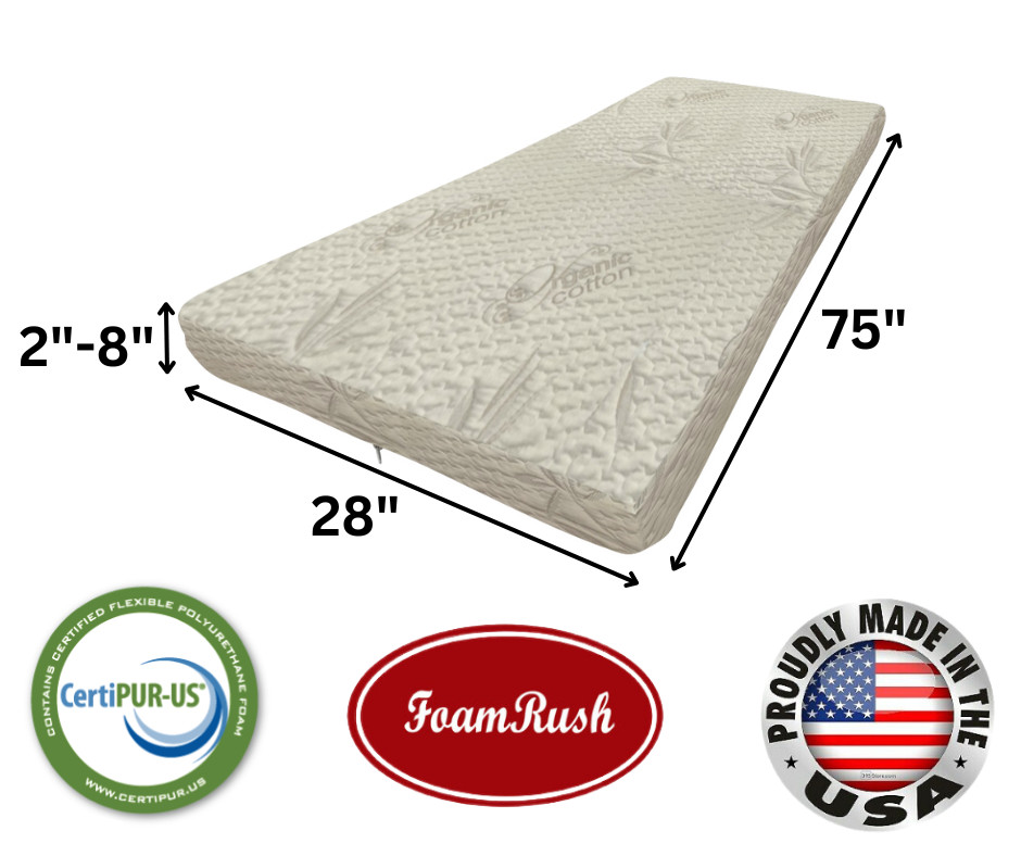 FoamRush Bunk 28" x 75" Cooling Gel Memory Foam Mattress Cotton Cover w/Zipper