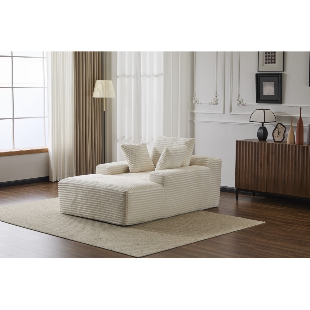 Oversized Chaise Lounge Chair, Plush Sleeper Daybed Corduroy Sofa White