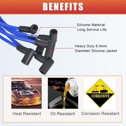 8.0mm Silicone Spark Plug Wires Set - 6 Blue Wires for HEI Ford Truck 6 Cylinder