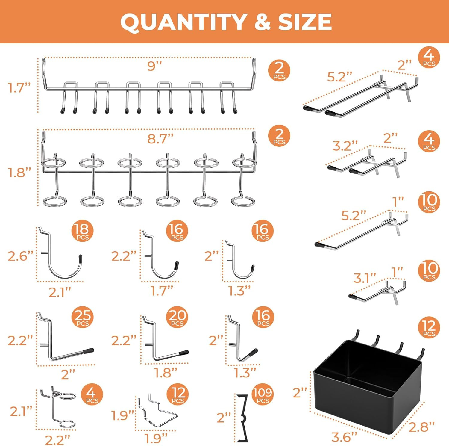 278PCS Pegboard Accessories Hooks & Bins Organizer Kit for Garage & Workshop