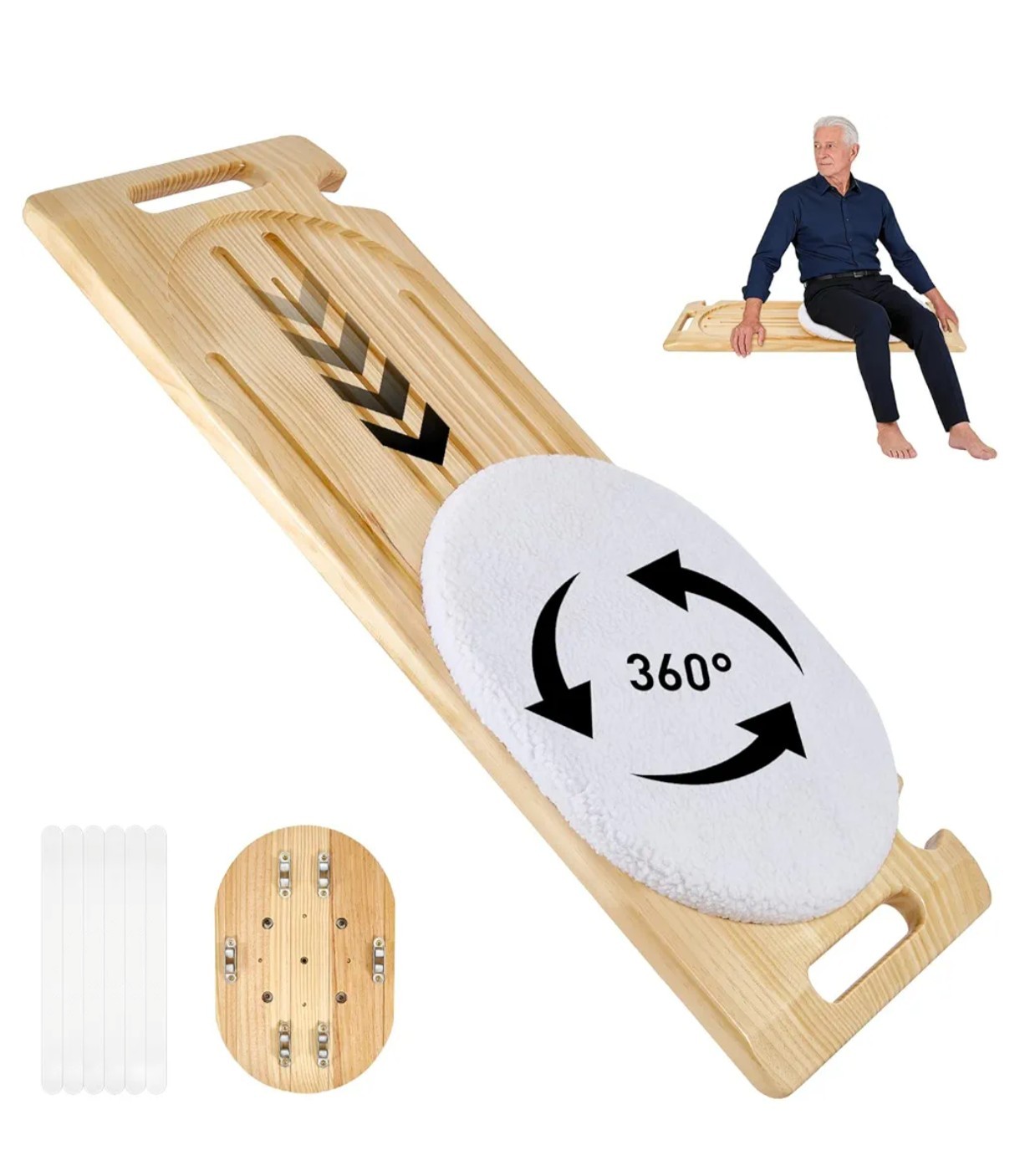 Wooden Slide Transfer Board with Track Pulley Turntable – 500lb
