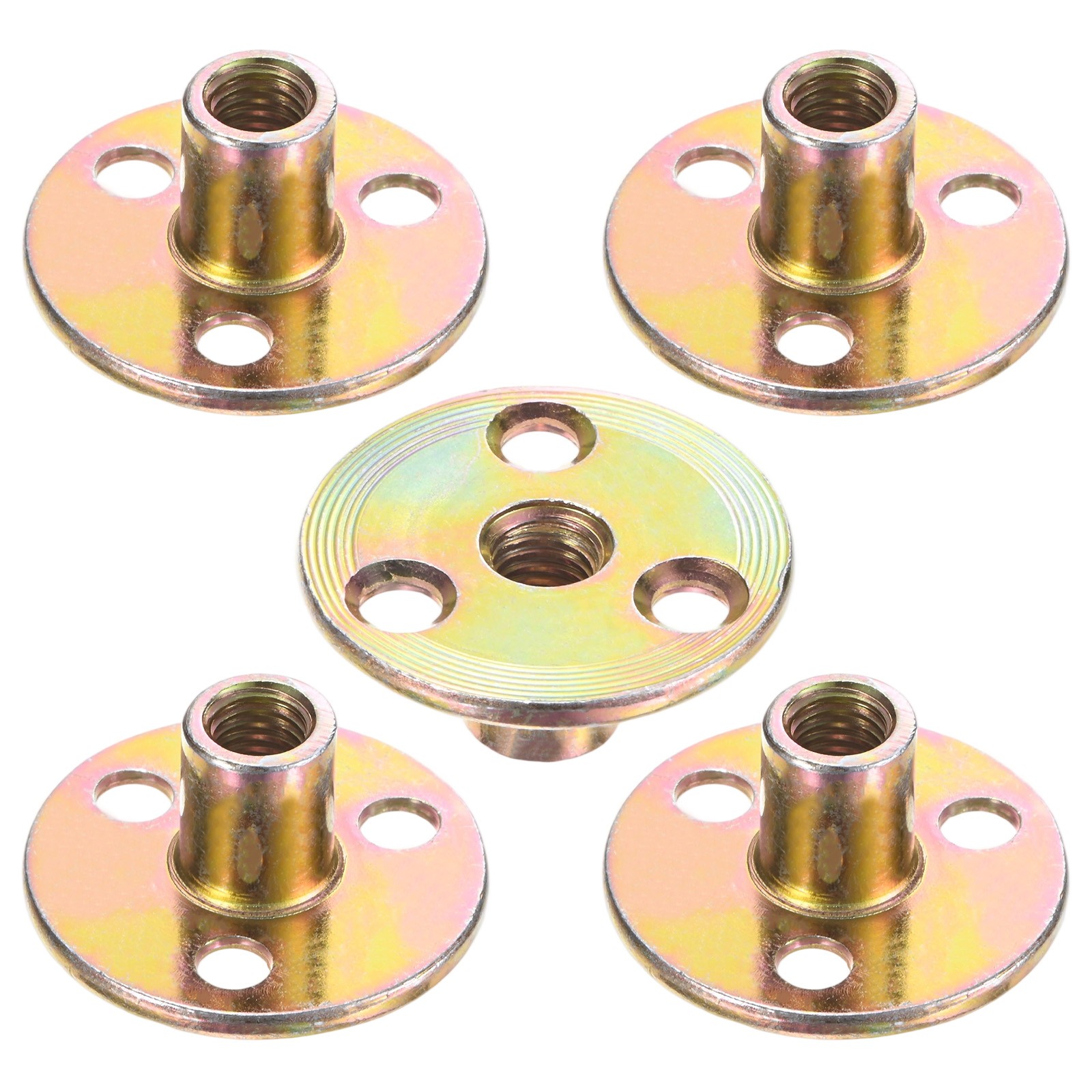 5-Pack M8x17mm T-Nuts Carbon Steel Tee Nut 3-Hole Round Base Weld Nuts Gold